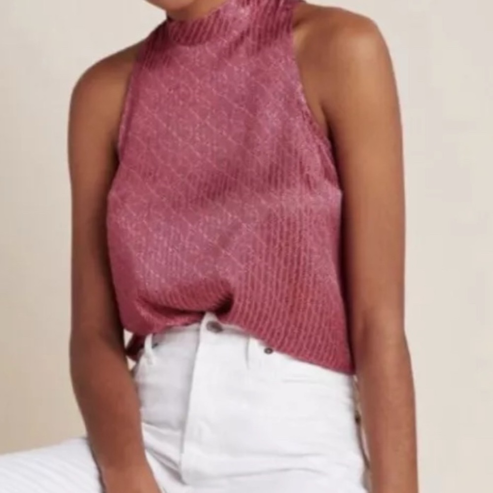 MAEVE Anthropolgie Sleeveless Pink Top with Bow Detail Large